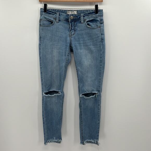 Free People Mid-Rise Raw Hem Ankle Distressed Jeans - 25 - Picture 1 of 8